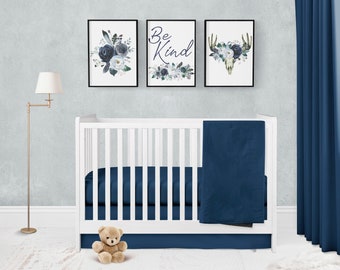 Navy Baby Crib Bedding, Solid Color Nursery Baby Bedding, Navy Baby Nursery Decor, Crib Sheet, Crib Skirt, Change Pad, Mini Crib