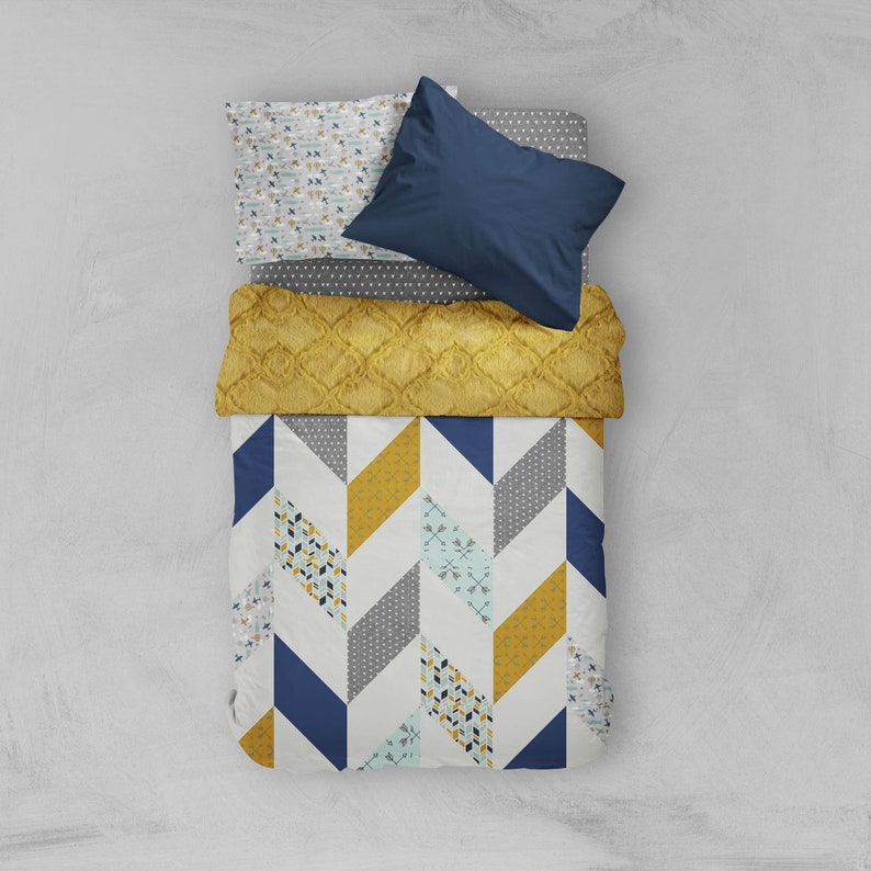 Toddler bedding airplanes hot air balloons Navy Mustard Grey Etsy