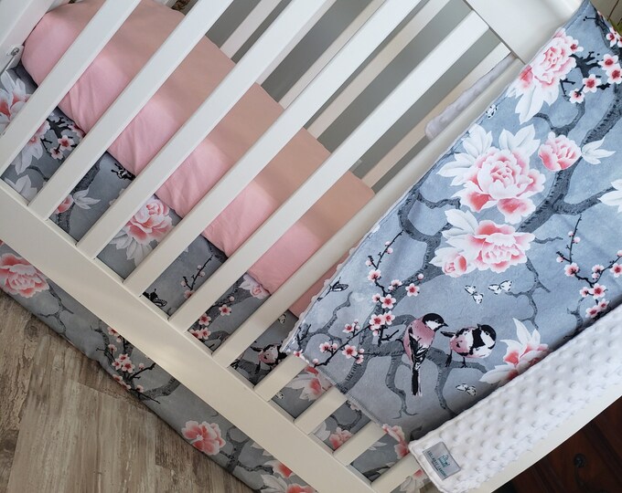 Cherry Blossom Baby Girl Crib Bedding - Oriental Nursery Bedding - Pink ...