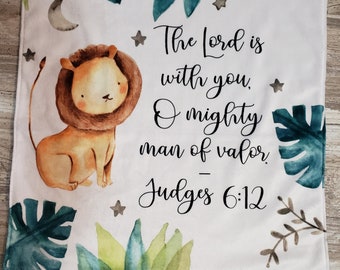 Scripture Minky Lovey - Personalized Scripture Baby Minky Blanket - Birth Stats Minky Blanket - Custom Baby Gift - Lion Blanket with name
