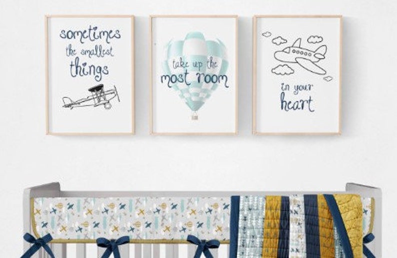 Vintage Airplane Hot Air balloon MINI CRIB Bedding Navy ...