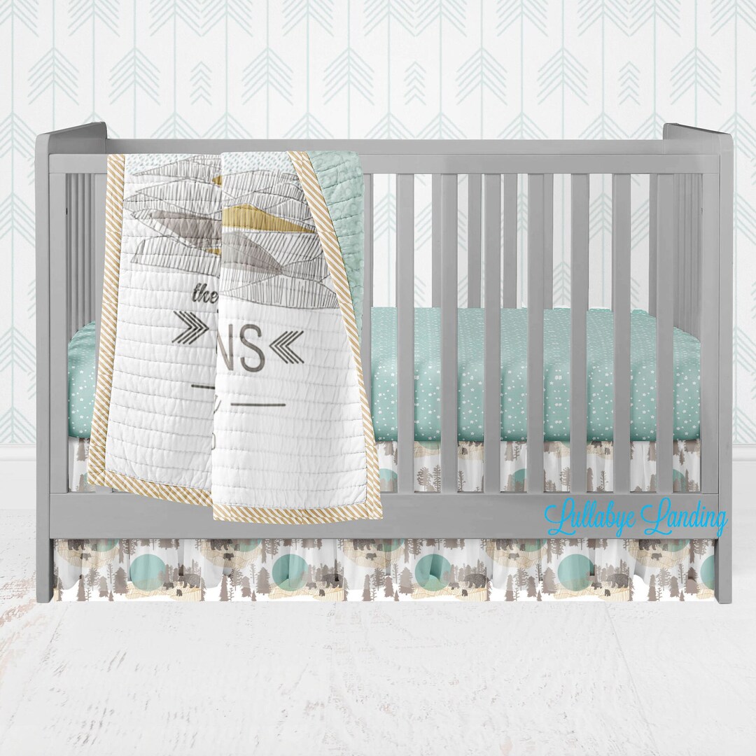 Woodland Mountains Crib Bedding, Neutral Baby Bedding