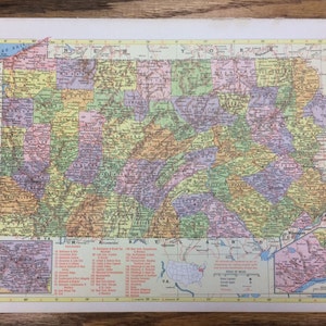 Vintage de grande carte - 1955 Hammond nouveau monde suprême Atlas - Pennsylvanie ou en Caroline du Sud