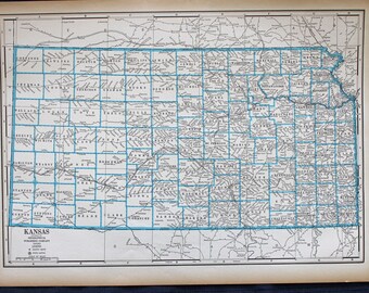 Kansas Map or Kentucky & Tennesse Map -  Large Map - 1941 New International Atlas of the World - Vintage