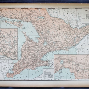 Karte von Ontario und Quebec Karte - große Karte - 1941 neue internationale Atlas der Welt - Vintage - Kanada Sesquicentennial