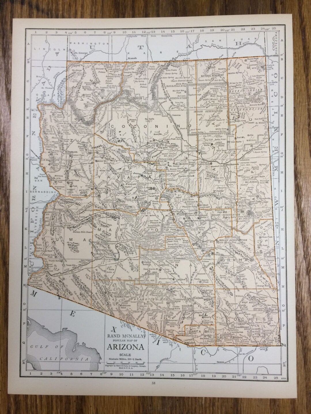 Arizona or New Mexico Large Map 1925 the Columbian Atlas Etsy