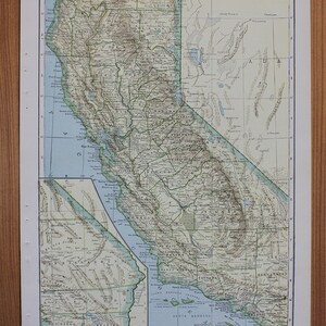 California or Colorado Large Map, 1943 Columbia Standard Illustrated World Atlas, Antique Map, Vintage Map, Cartography, Ephemera