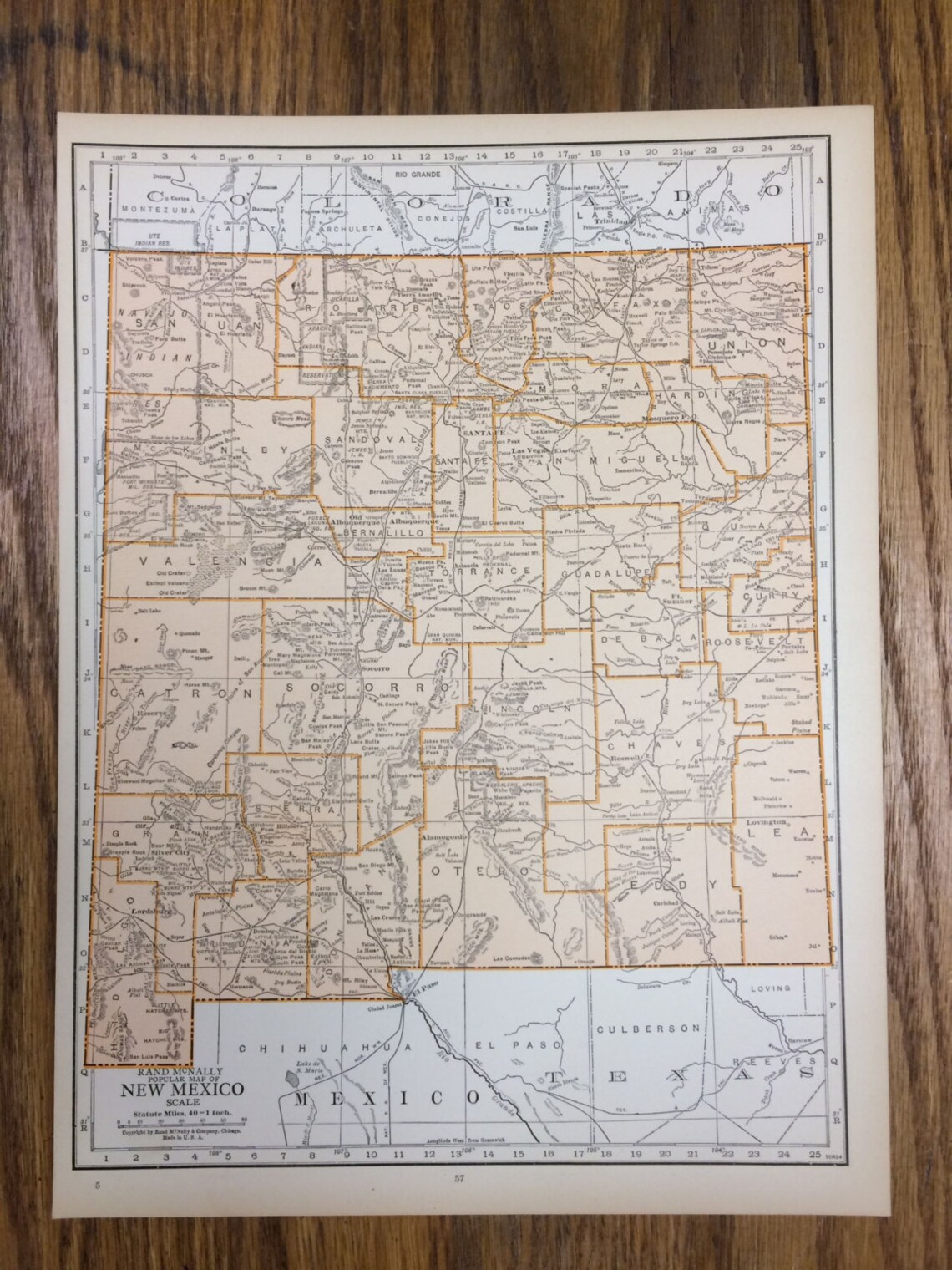 Arizona or New Mexico Large Map 1925 the Columbian Atlas Etsy