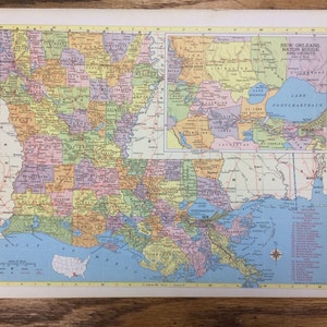 Louisiana oder Maine große Karte - 1955 Hammond neue oberste Weltatlas - Vintage