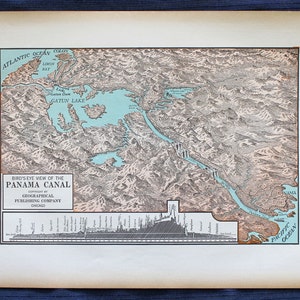 Bird's-Eye View van het Panamakanaal of Dominion van Canada kaart/grote kaart / 1941 nieuwe internationale Atlas van de wereld/Vintage/Tsjaikovsky