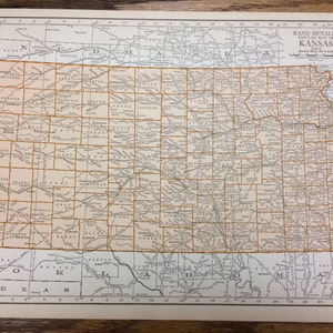 Mapa grande do Kansas ou Nebraska - 1925 The Columbian Atlas - Antique Rand McNally