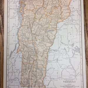 Vermont or New Hampshire Large Map - 1925 The Columbian Atlas - Antique Rand McNally