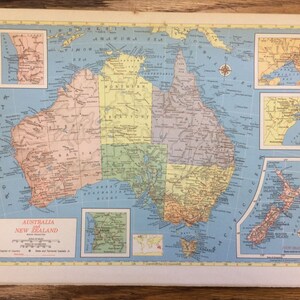 Australië & Nieuw-Zeeland grote kaart - 1955 Hammond de nieuwe Supreme Wereldatlas - Vintage