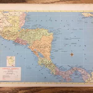 Mapa grande de América Central o del oeste de Canadá - nuevo mundo Supremo Atlas - Vintage - Canda Sesquicentenario de 1955 Hammond