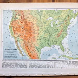 Physical Map of The United States - 1901 Natural Advanced Geography - Atlas