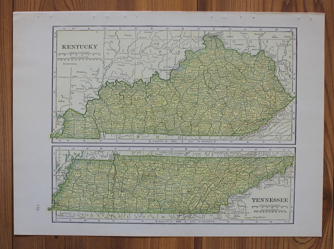 Kentucky & Tennessee or Louisiana Large Map, 1943 Columbia Standard Illustrated World Atlas