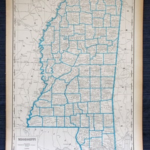 Mississippi Map or Missouri Map -  Large Map - 1941 New International Atlas of the World - Vintage