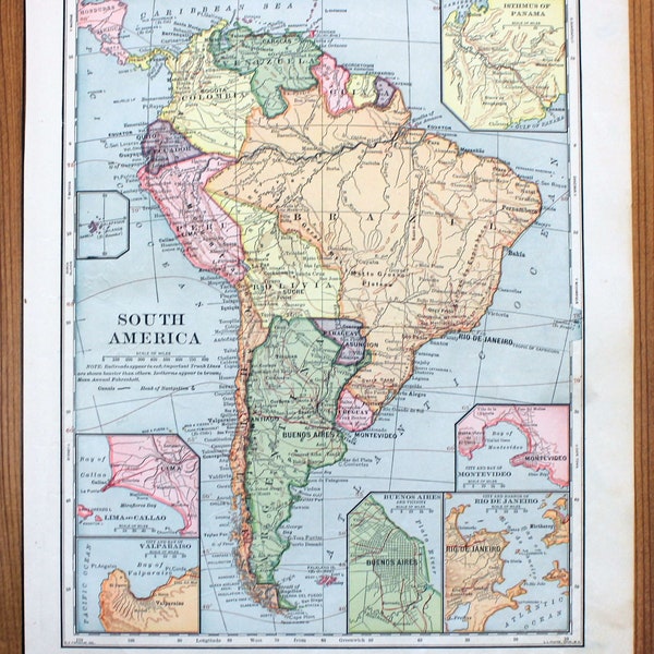 South America (Multiple Insets) or Europe in Color - 1901 Natural Advanced Geography - Atlas