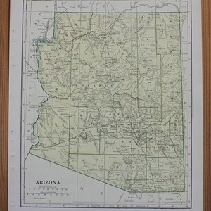 アリゾナまたはアーカンソー州の大地図、1943 年コロンビア標準図解世界地図帳、アンティーク地図、ビンテージ地図、地図作成、エフェメラ