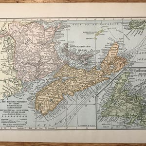 Maritime Provinzen von Kanada - Einschub von Neufundland - 1927 den literarischen Digest Atlas der Welt & Gazetteer - Vintage