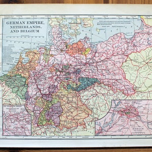 Império Alemão, Holanda e Bélgica ou Escandinávia - Islândia, Noruega, Suécia e Dinamarca - 1901 Geografia Natural Avançada - Atlas