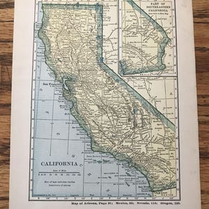 California Map or Colorado Map -  1927 The Literary Digest Atlas of the World & Gazetteer - Vintage