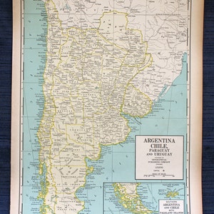 Argentinien, Chile, Paraguay und Uruguay oder Brasilien, Britisch, Französisch und Niederländisch-Guayana - große Karte - 1941 neue internationale Atlas der Welt-Vintage
