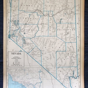 Mapa de Nevada ou Mapa de New Hampshire e Vermont - Mapa Grande - 1941 Novo Atlas Internacional do Mundo - Vintage