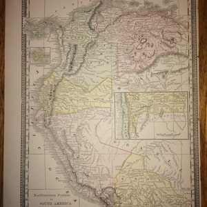 South America or Northern Portion of South America Large Map 1888 Rand McNally Standard World Atlas Antique image 2