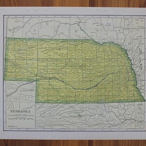 ネブラスカまたはネバダ州の大型地図、1943 年コロンビア標準イラスト付き世界地図帳、アンティーク地図、ビンテージ地図、地図作成、エフェメラ
