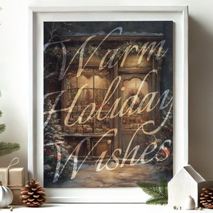 Impresión de deseos navideños vintage, tarjeta de felicitación navideña imprimible, póster navideño de regalo, regalo de decoración navideña mágica de invierno, arte navideño clásico