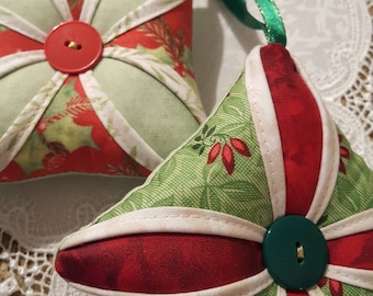 Pretty Christmas Ornaments, Fabric Christmas Ornaments, Cathedral Window Christmas Ornaments, Sewn Christmas Ornaments