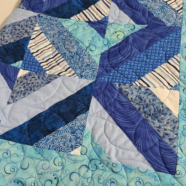 Beautiful Blue Baby Quilt, Blue Lover Baby Quilt, Cozy Baby Quilt, Baby Shower Gift, Lap Quilt, Pretty  Blue Quilt
