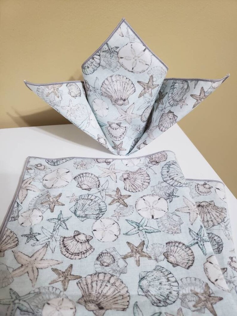 Beach Napkins Seashell Fabric Napkins Cloth Napkins Etsy