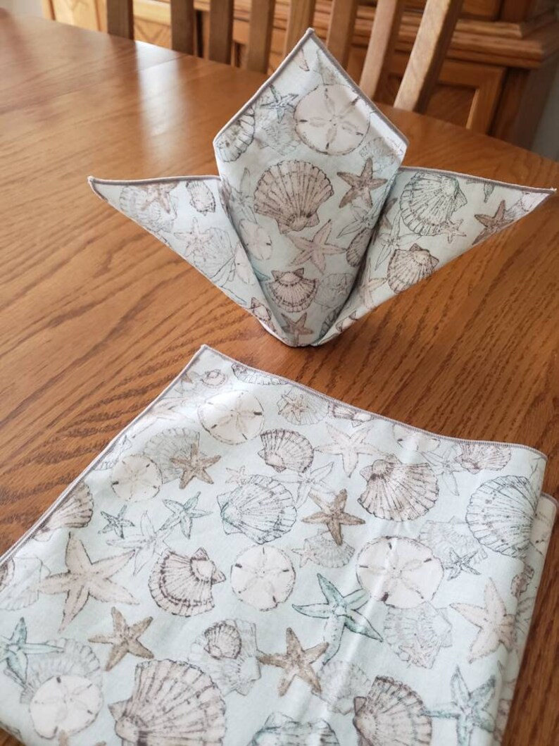 Beach Napkins Seashell Fabric Napkins Cloth Napkins Etsy