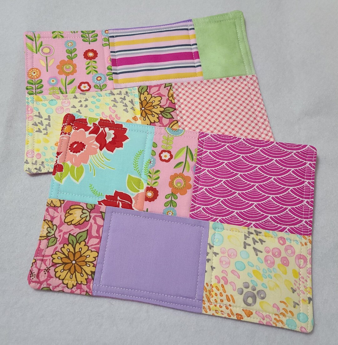 Ku Mug Rug Set of 2 Large Cotton Fabric Mug Rugs, Quilted Snack/counter/desk Mat ...