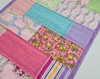 Pretty Table Runner, Quilted Table Runner, Pieced Brickwork Table Runner, Spring Table Runner, 13.75 x 47.5 inch Table Runner