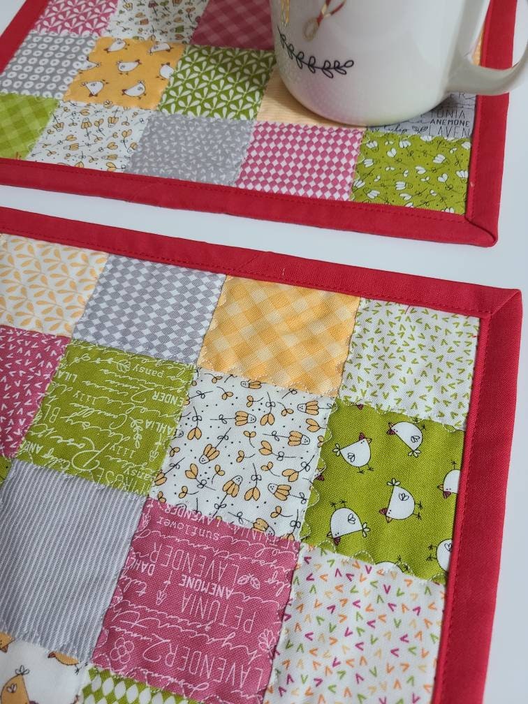 Snacks Rug Mug Rug, Snack Mat, Chicken and Floral Print Rug Mug, Desk Mat, Counter ...