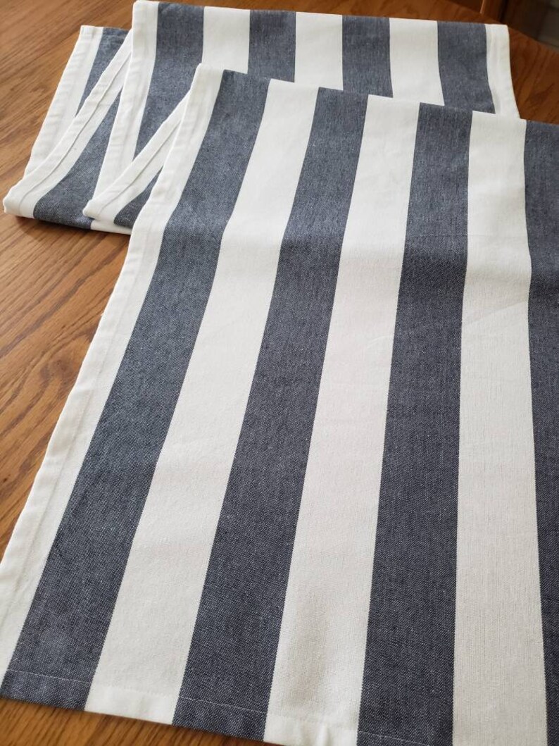 White and Blue Stripe Table Runner Farmhouse Table Runner Etsy