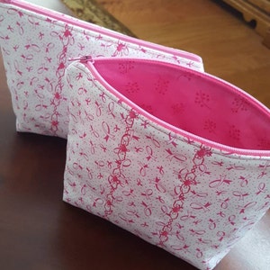 Zipper Pouch, Makeup Pouch,  Makeup Bag, Cosmetic Bag, Storage Bag, Organizational Pouch, Breast Cancer Pink Ribbon Cosmetic Bag