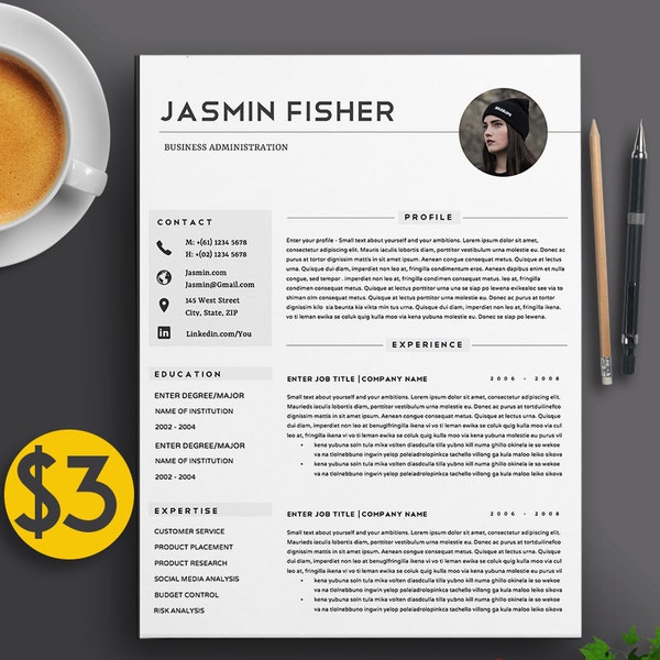 Professional 2 Page Resume Template / CV, Cover Letter A4 & US Letter Instant Download | The "Jasmin" | Executive and Creative Modern Design