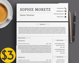 Professional 4 Page Resume Template / CV, Cover Letter A4 & US Letter + References | The "Sophie" | Executive and Creative Modern Design