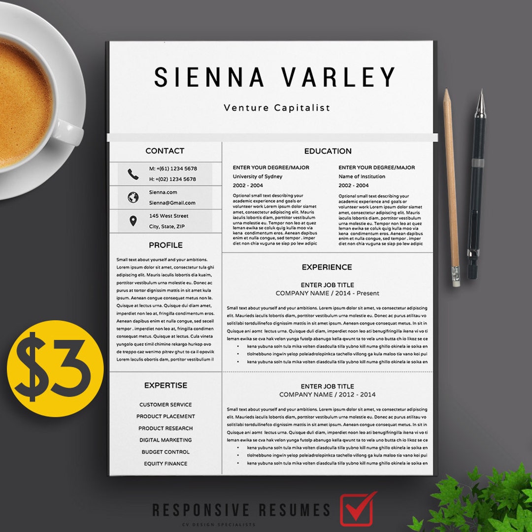 Professional 3 Page Resume Template / CV, Cover Letter A4 & US Letter ...