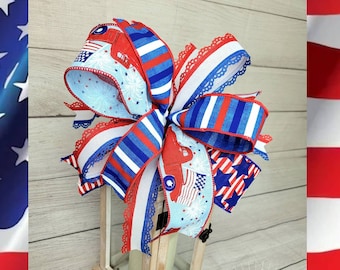 Patriotic lantern bow, summer lantern bow, summer candelabra bow, patriotic bows for wreath, July 4th door hanger bow, patriotic summer bows