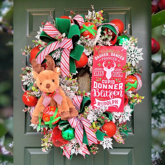 Large Christmas Wreath for Front Door Whimsical Christmas Mesh