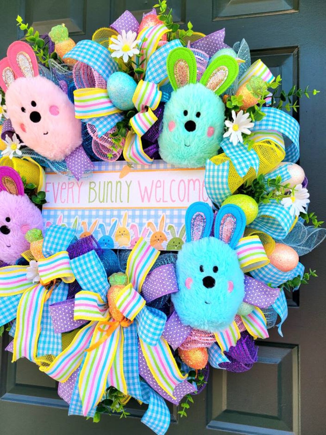 Large Pastel Easter Wreath With Bunnies Peeps Wreath Easter Etsy
