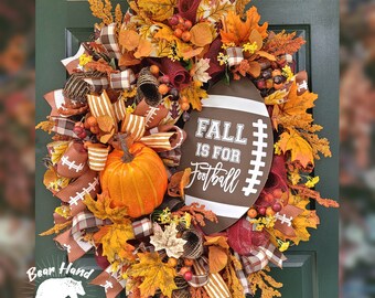 Large Fall football wreath, Autumn wreath, Thanksgiving wreath, fall door swag, front door wreath, Fall home decor outdoor decoration