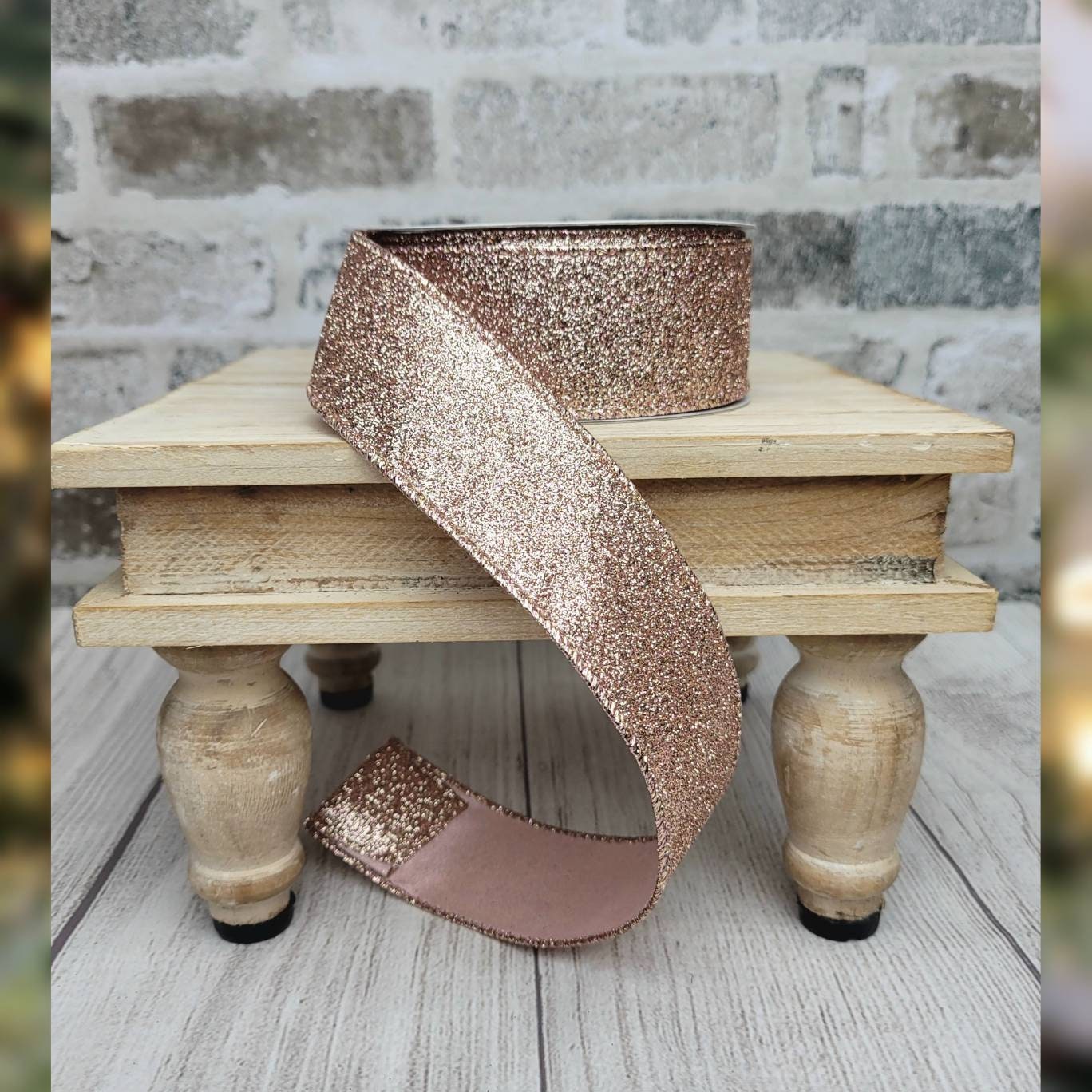 1.5 Rose Gold Wired Ribbon, Glittery Rose Gold Ribbon, Wired Mesh Rose Gold  Ribbon