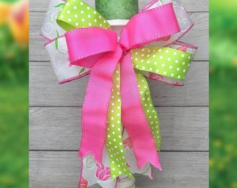 Spring lantern bow topper, Easter lantern bow, Easter basket bow, wreath attachment bow, spring bows, designer bows, pink door hanger bow