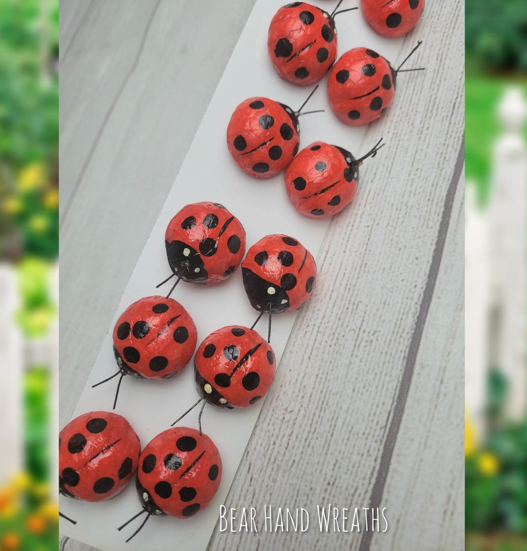 Artificial Ladybug Picks 12 Count , Ladybug Wreath Embellishments